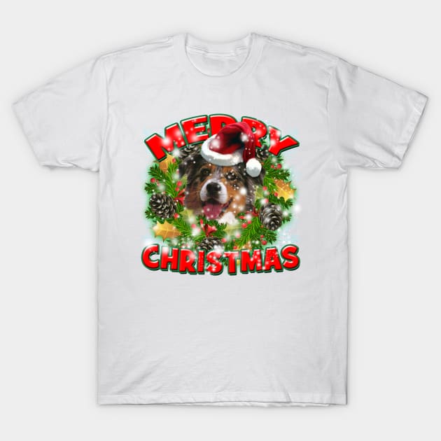 Merry Christmas Aussie Dog Gift T-Shirt by Just Another Shirt